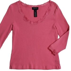Jones New York Pink Lace Neck Top M